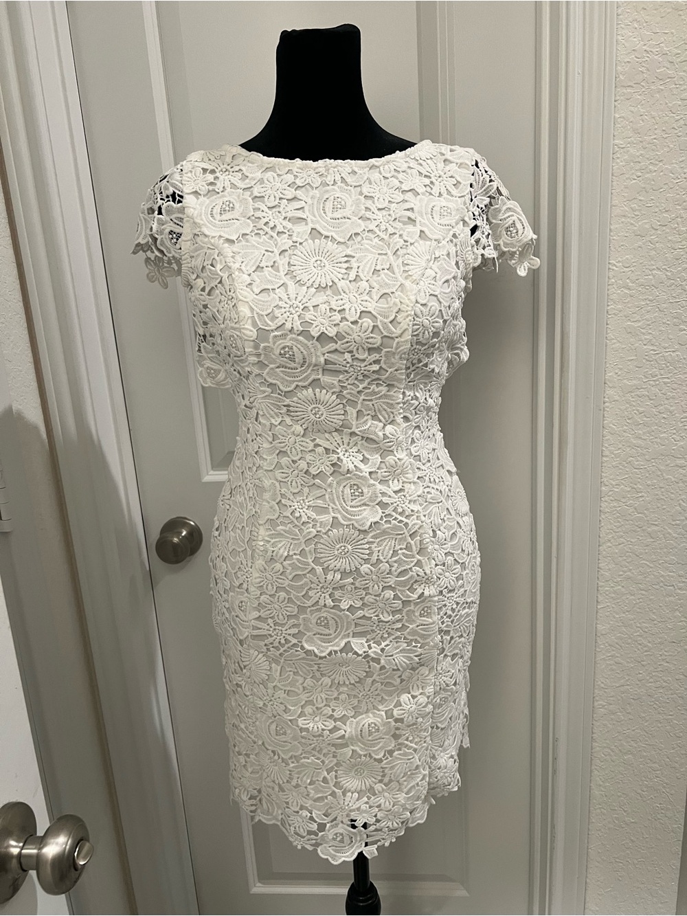 Lulu’s White Floral Lace Open Back Bodycon Mini Dress Size S